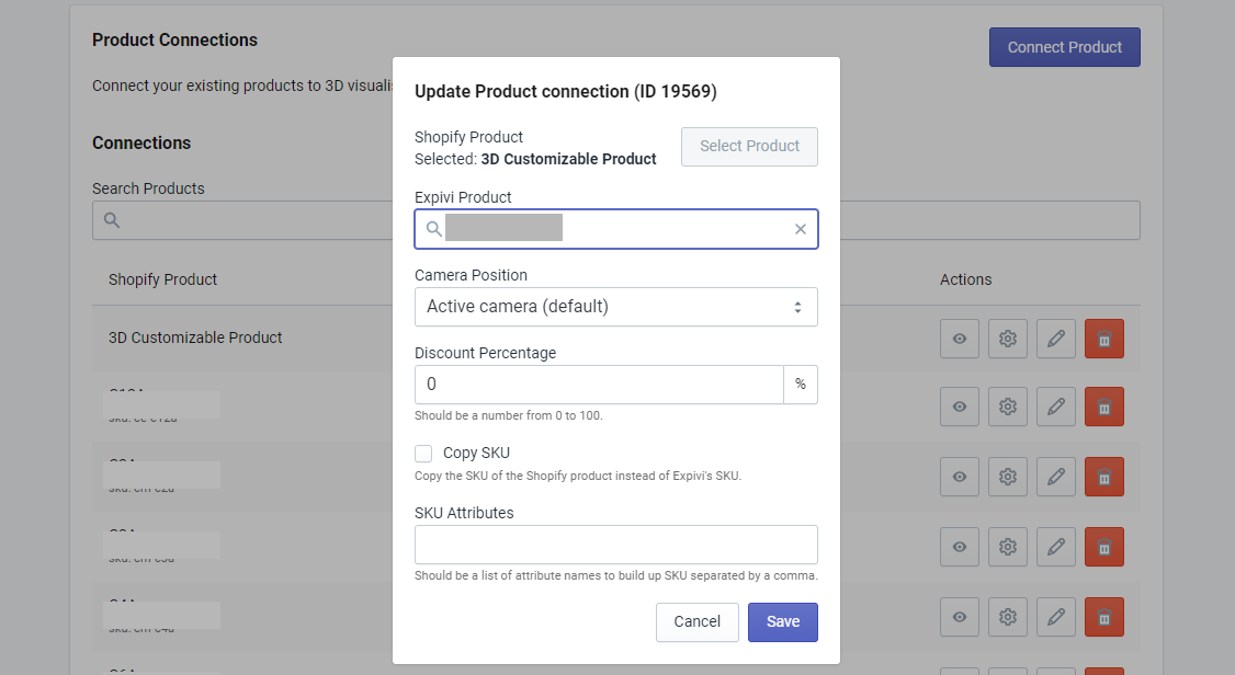 Product connection settings