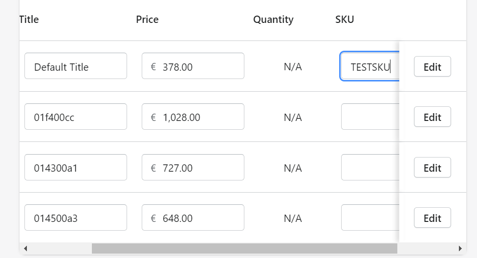 Add SKUs to existing variants