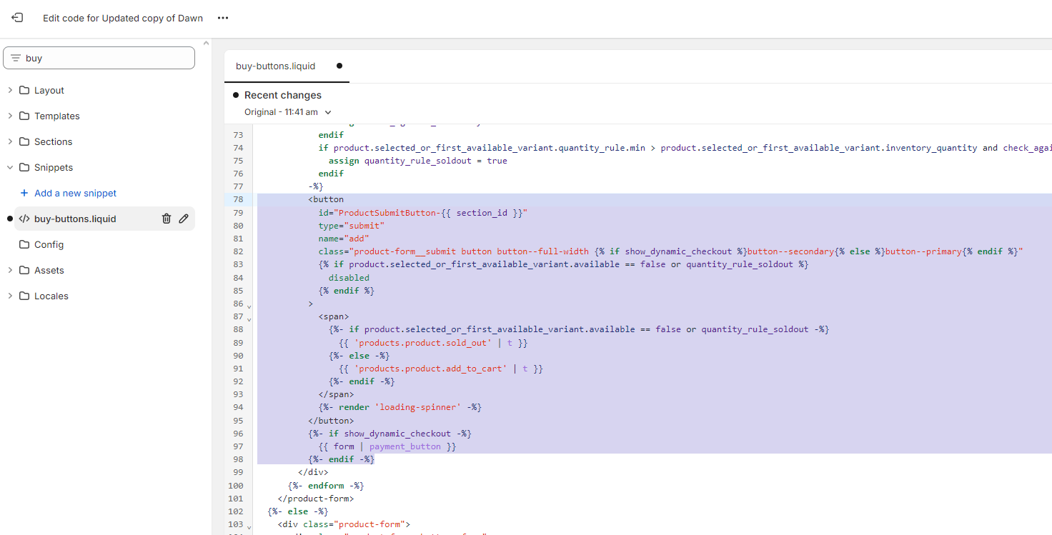 Edit buy-buttons.liquid file