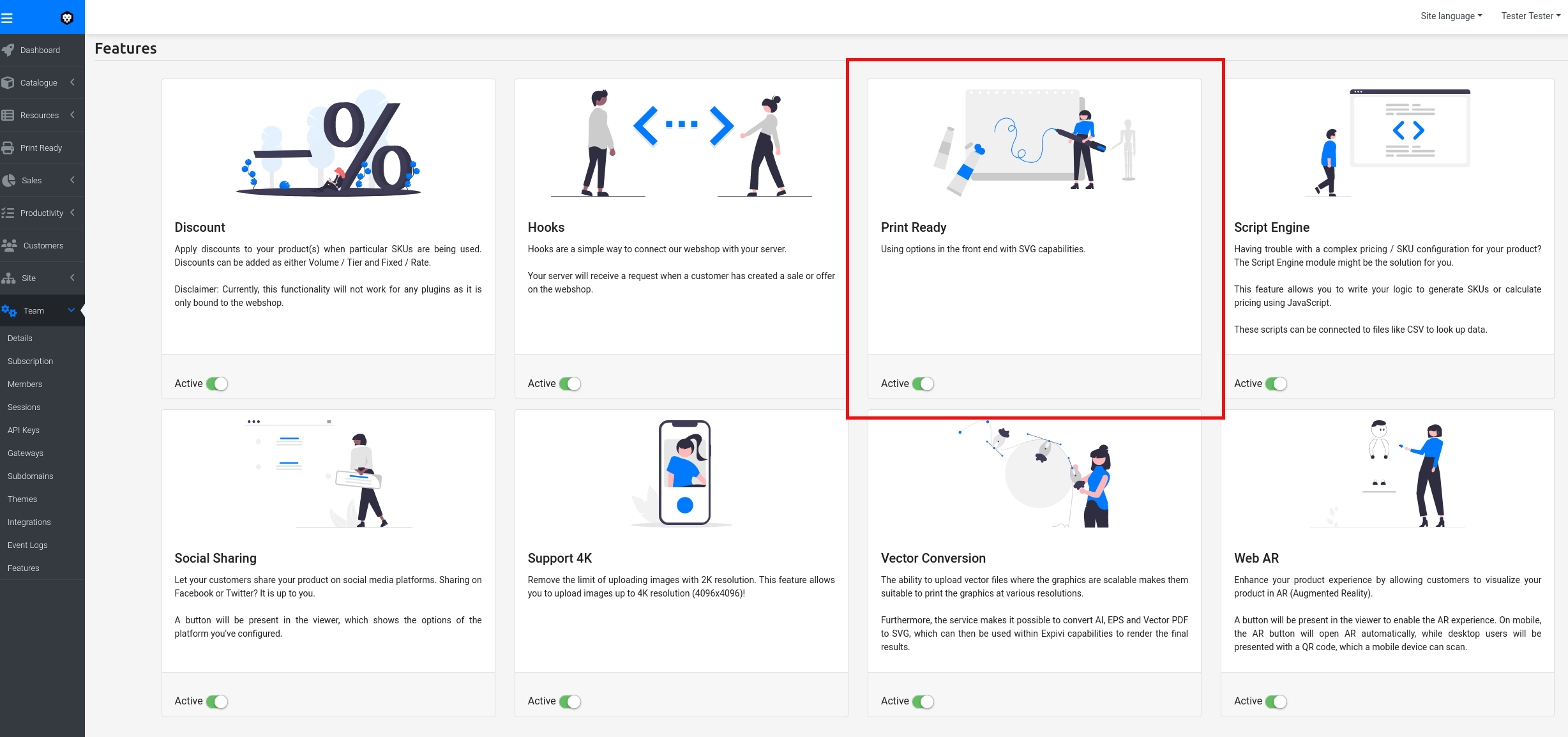 Print Ready Service in Feature Panel